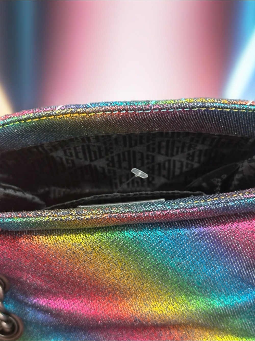 Kurt Geiger Denim Metallic Rainbow Quilted 2 Way Bag W/crystal Studs NWOT - Picture 8 of 10